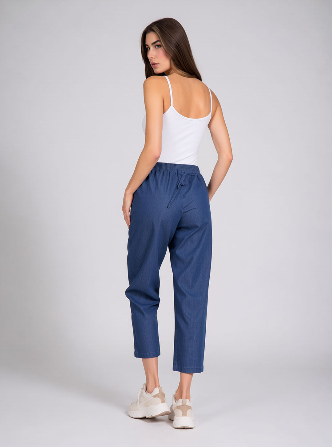 Blue Denim Cropped Trousers Relaxed Fit Pull-On Cropped Trousers