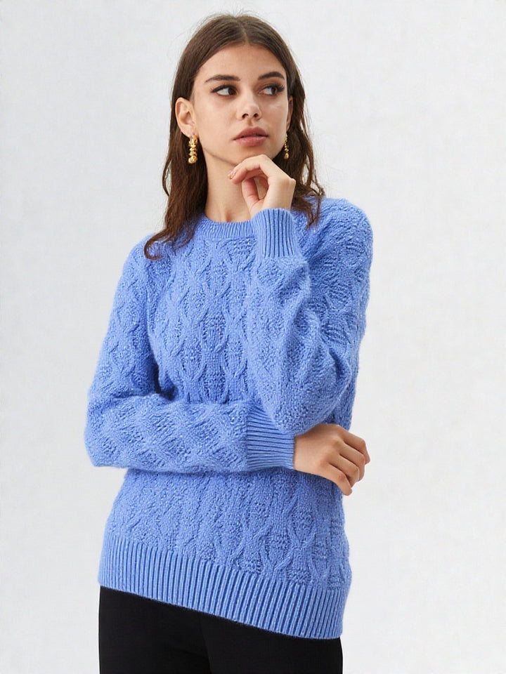 Blue Diamond Design Aran Style Round Neck Jumper