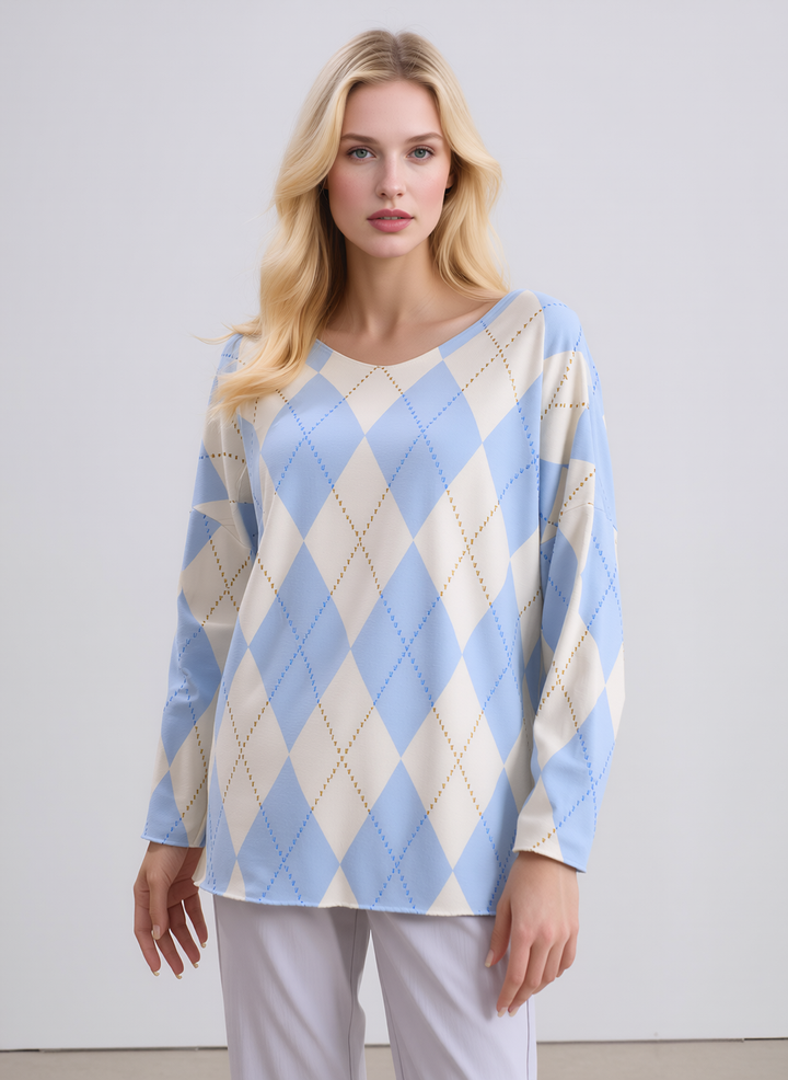 Blue Diamond Pattern Knit Top