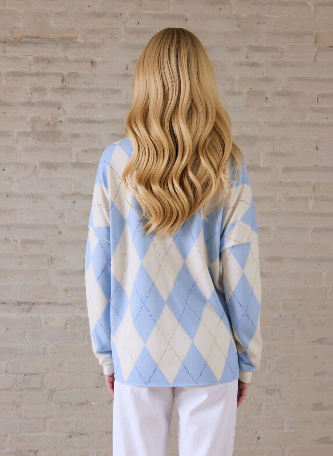 Blue Diamond Pattern Knit Top