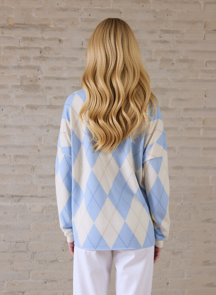 Blue Diamond Pattern Knit Top