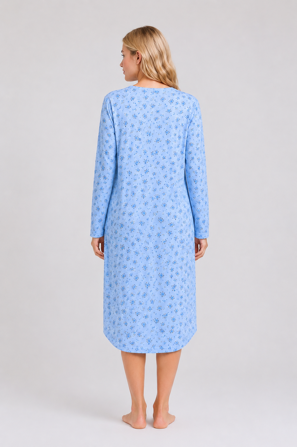 Blue Floral Long Sleeve Nightdress Soft Comfortable Sleepwear