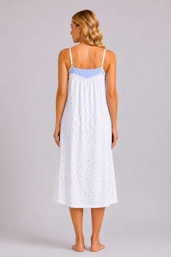 Blue Floral Sleeveless Strap Soft Lightweight Summer Nightdress