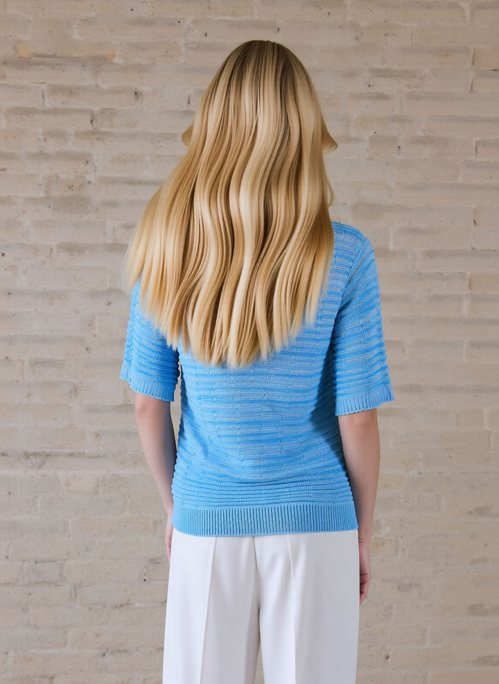 Blue Lightweight Knitted Short Sleeve Jumper