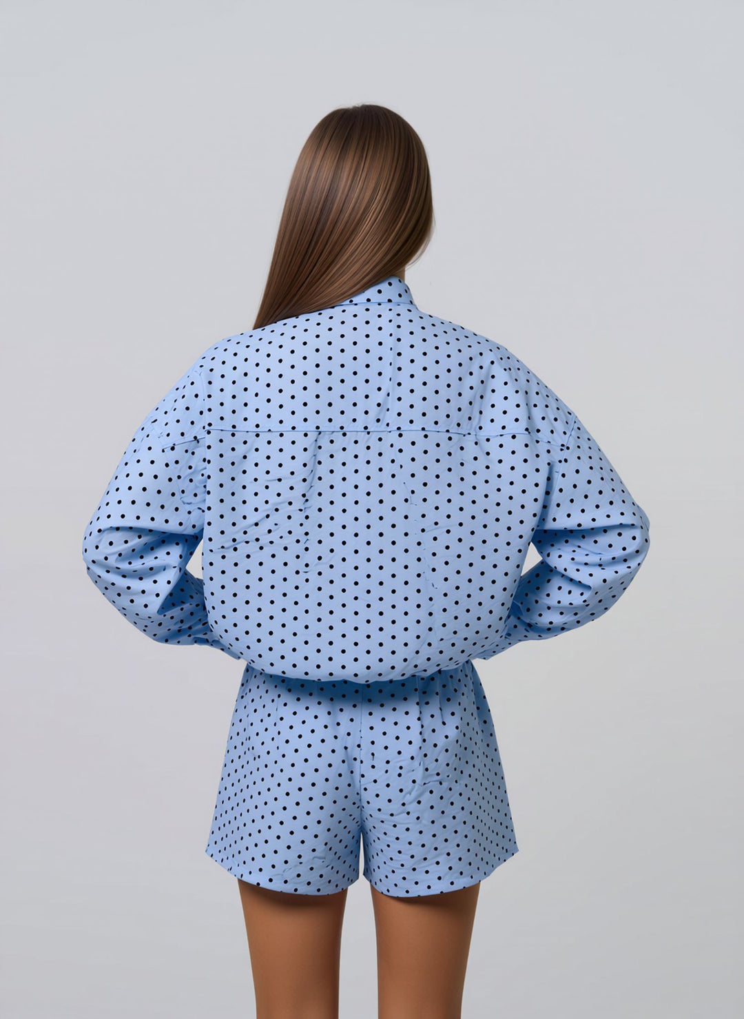 Blue Polka Dot Oversized Jacket & Shorts Loungewear Chic Co-ord