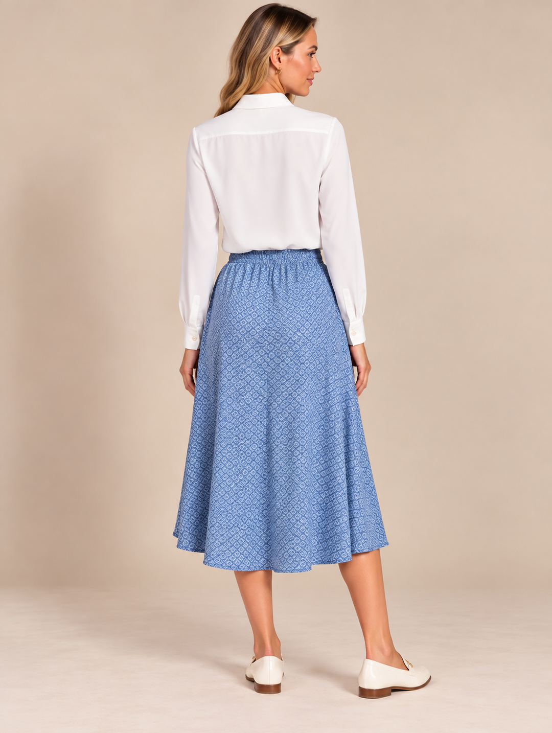 Blue Printed Pull On Elasticated Skirt