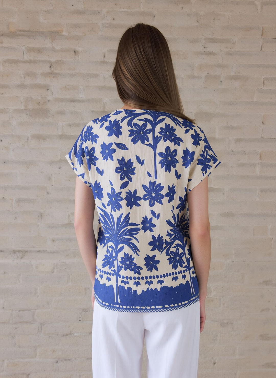 Blue Relaxed Fit Short Sleeve Tunic Top Lightweight Cotton Rich Casual Summer Shirt
