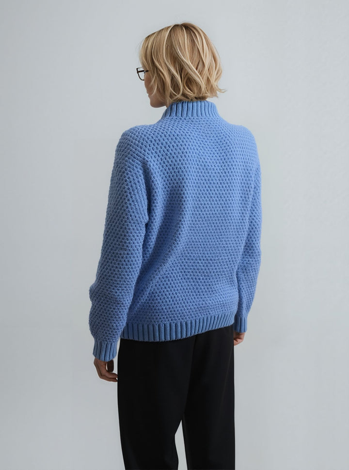 Blue Round Neck Cable Knit Aran Style Jumper