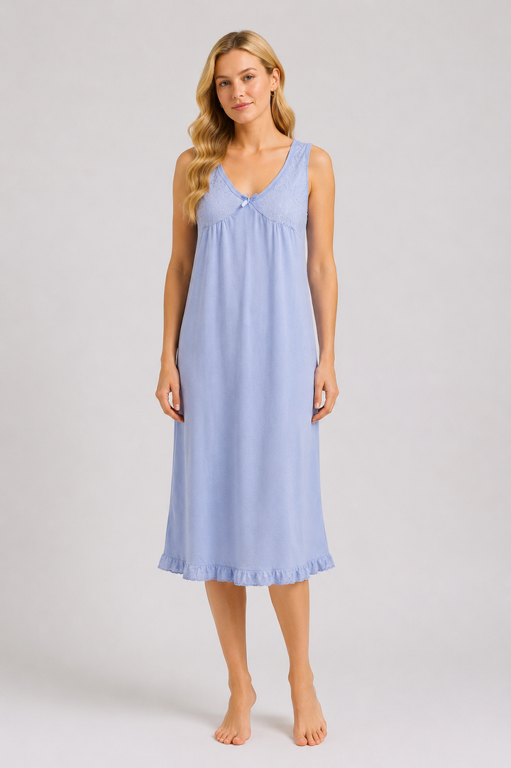 Blue Sleeveless Nightdress Ireland Soft Lightweight Summer Nightgown