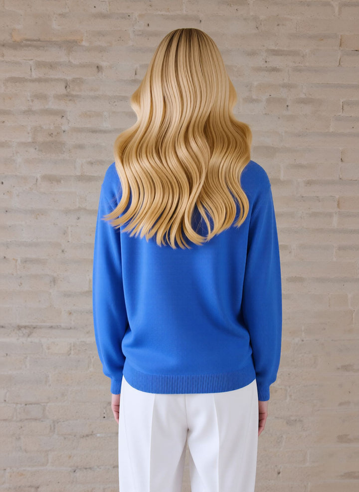 Blue V-Neck Pocket Button Up Cardigan