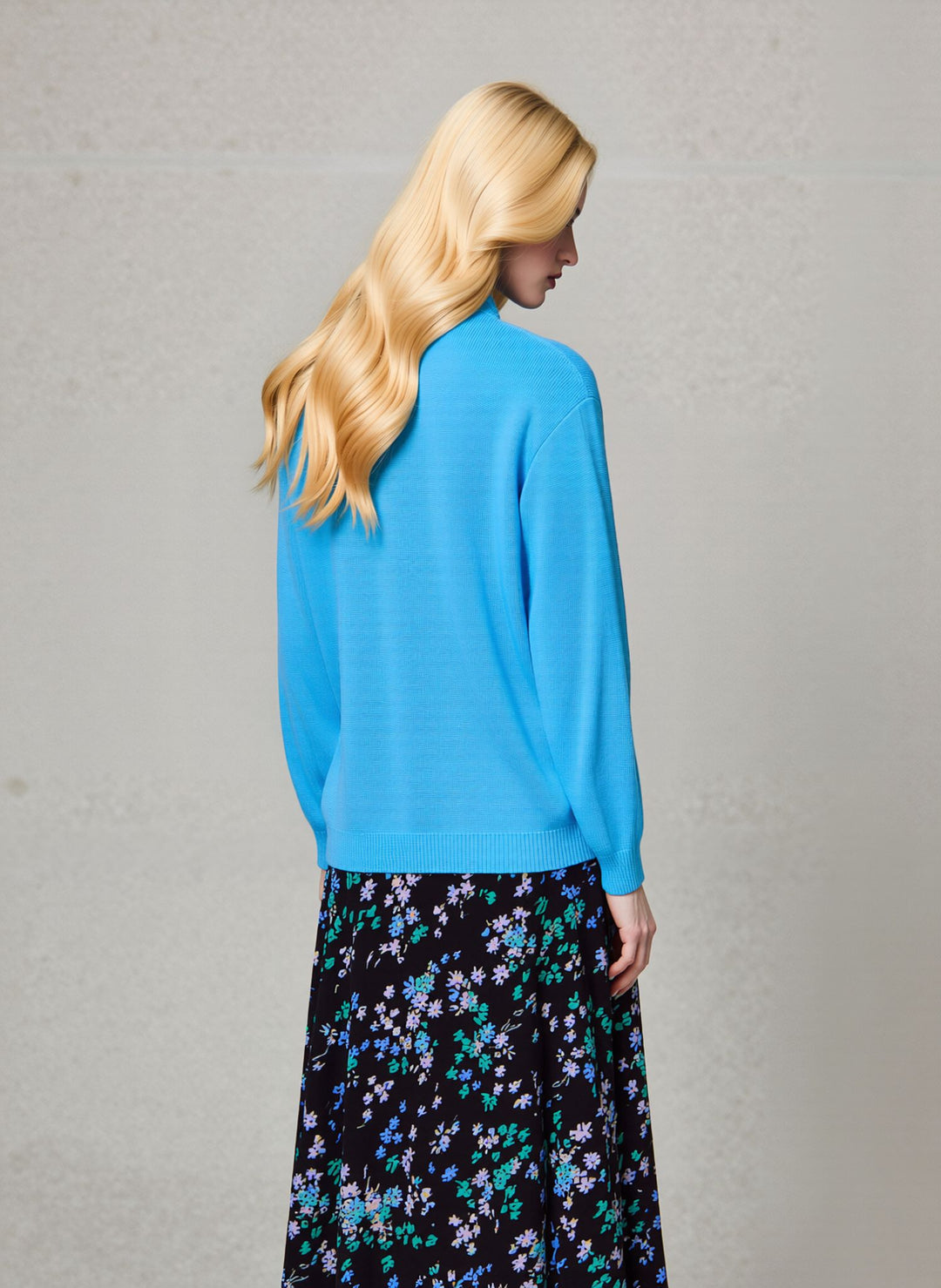 Blue & Green Floral Pull On Elasticated Skirt