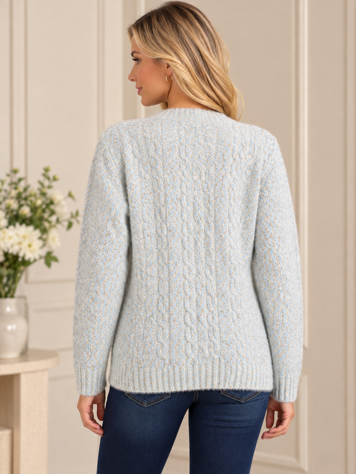 Blue & Green Mix Chunky Soft Knit V-Neck Jumper