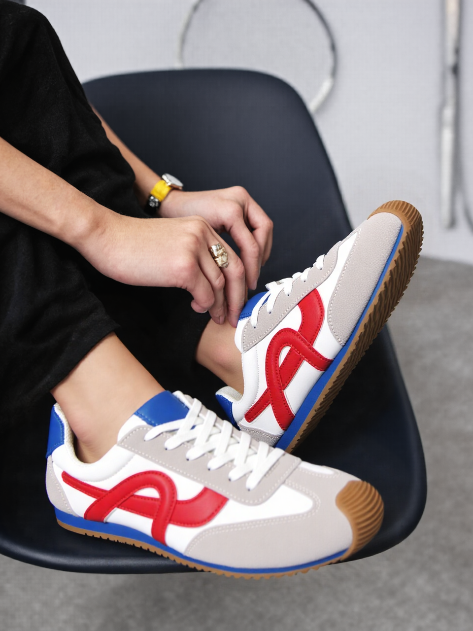 Blue & White Retro Gum Sole Casual Trainers