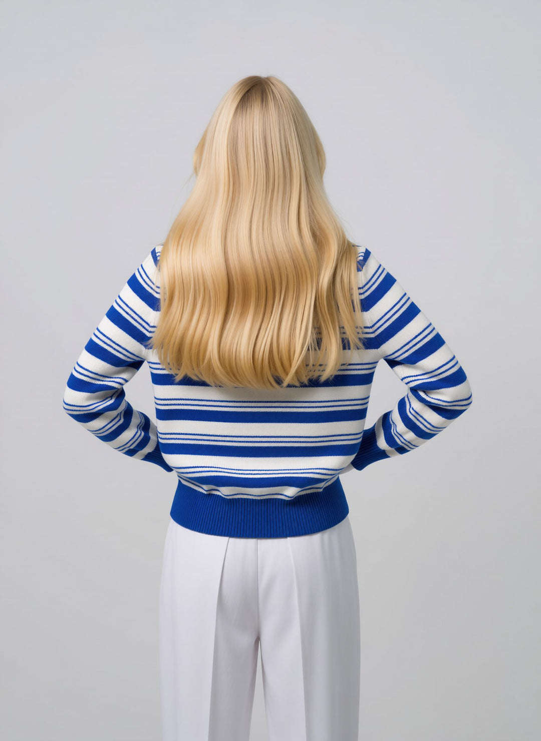 Blue & White Striped Knit Jumper