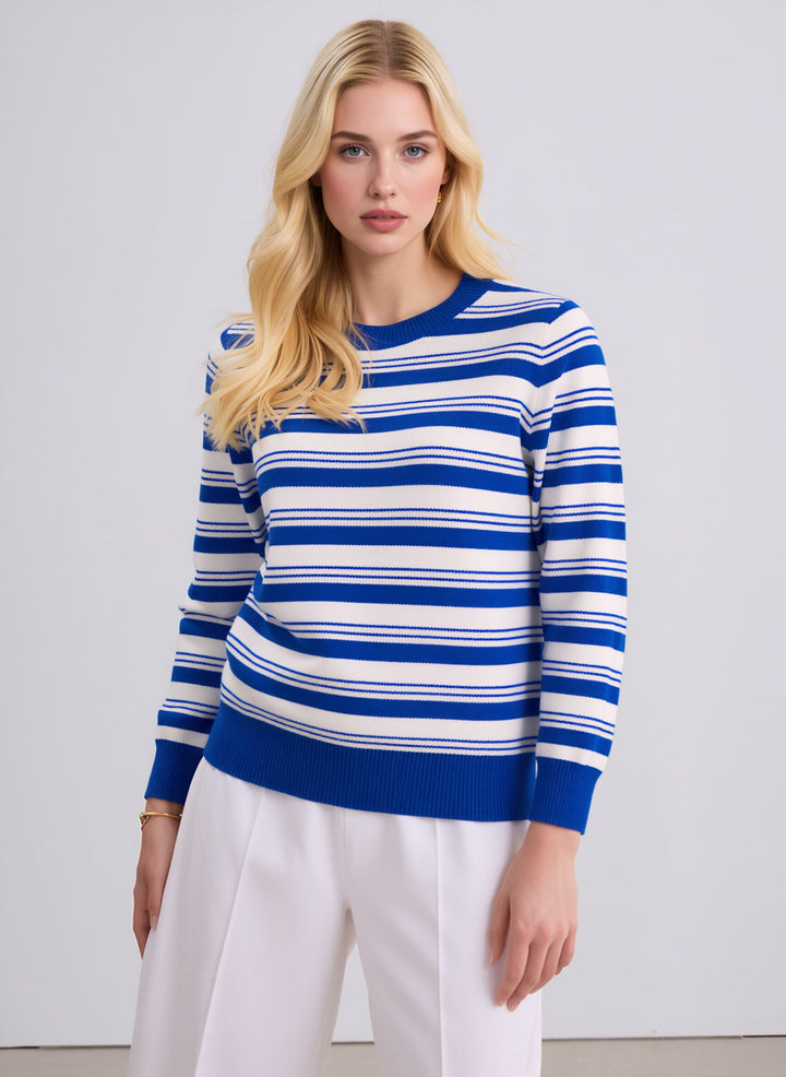 Blue & White Striped Knit Jumper