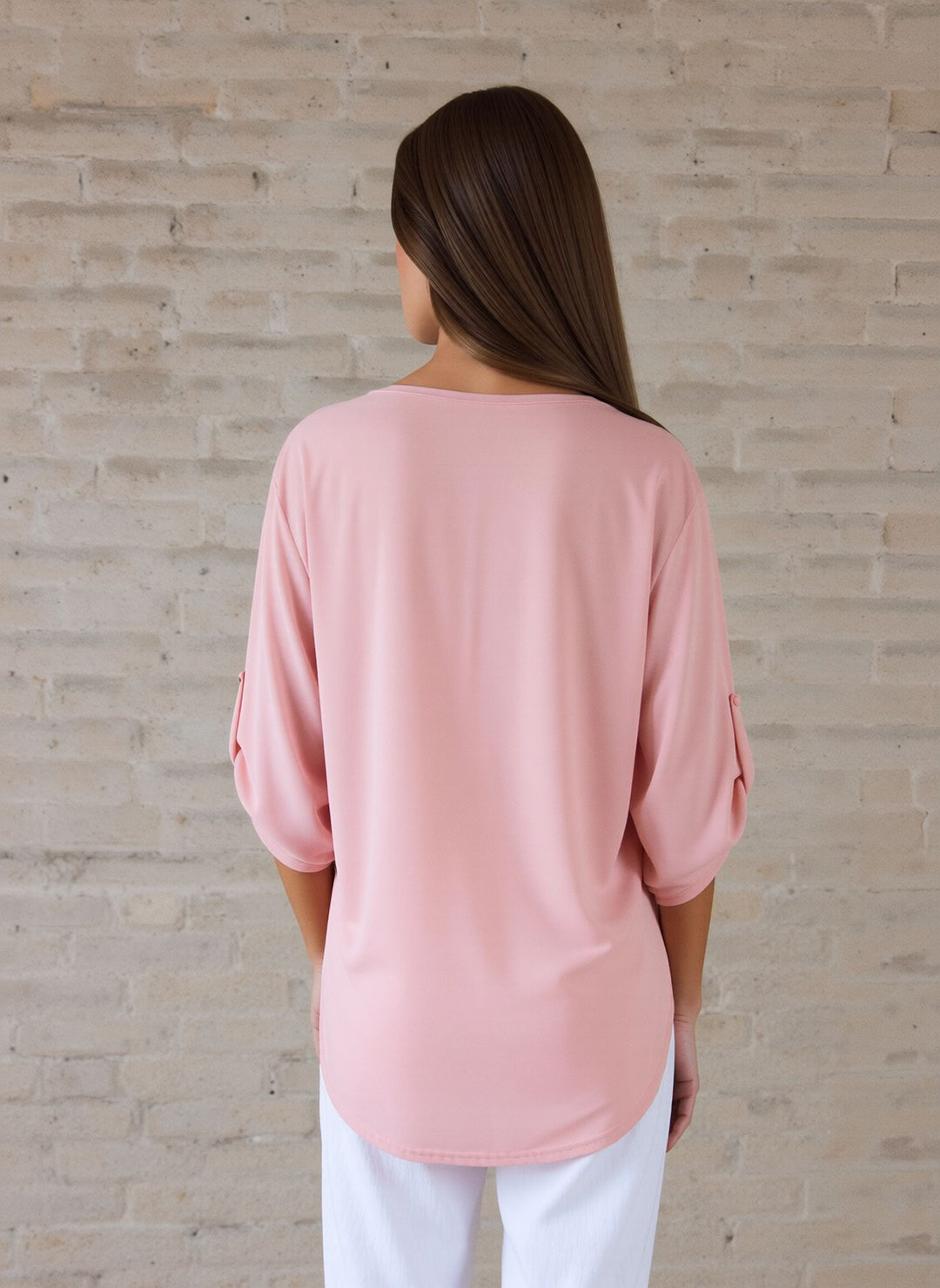 Blush Pink V-Neck Zip Detail Tunic Chic Top