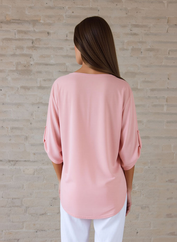 Blush Pink V-Neck Zip Detail Tunic Chic Top