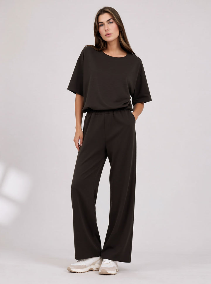 Brown Cropped Top & Wide Leg Trouser Set with Seam Detail Co-ord