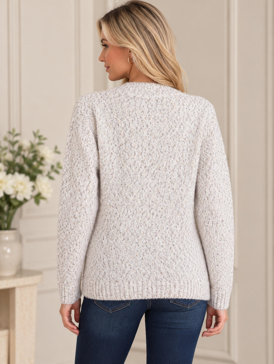 Brown Mix Chunky Soft Knit V-Neck Jumper