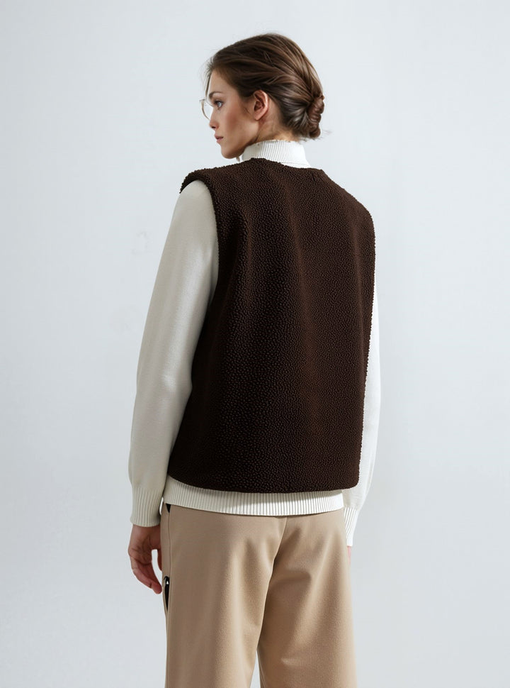 Brown Wool Blend Borg Button Waistcoat