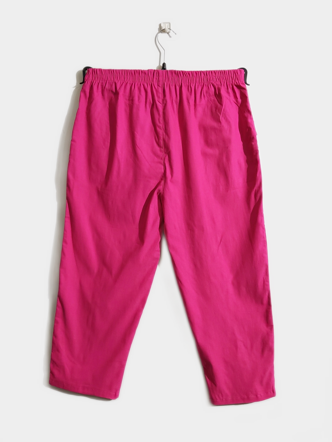 Cerise Pink Cotton Stretch Elasticated Waist Cropped Trouser