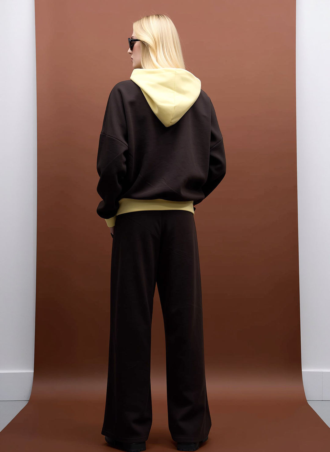 Chocolate Brown Contrast Zip Hoodie Loungewear Set