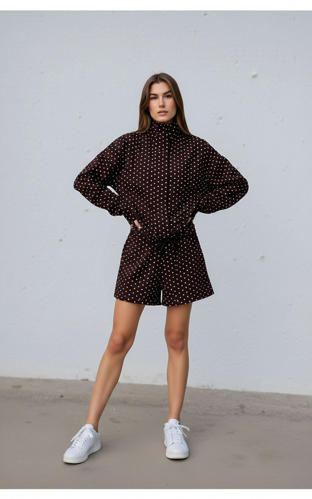 Chocolate Brown Polka Dot Oversized Jacket & Shorts Loungewear Chic Co-ord