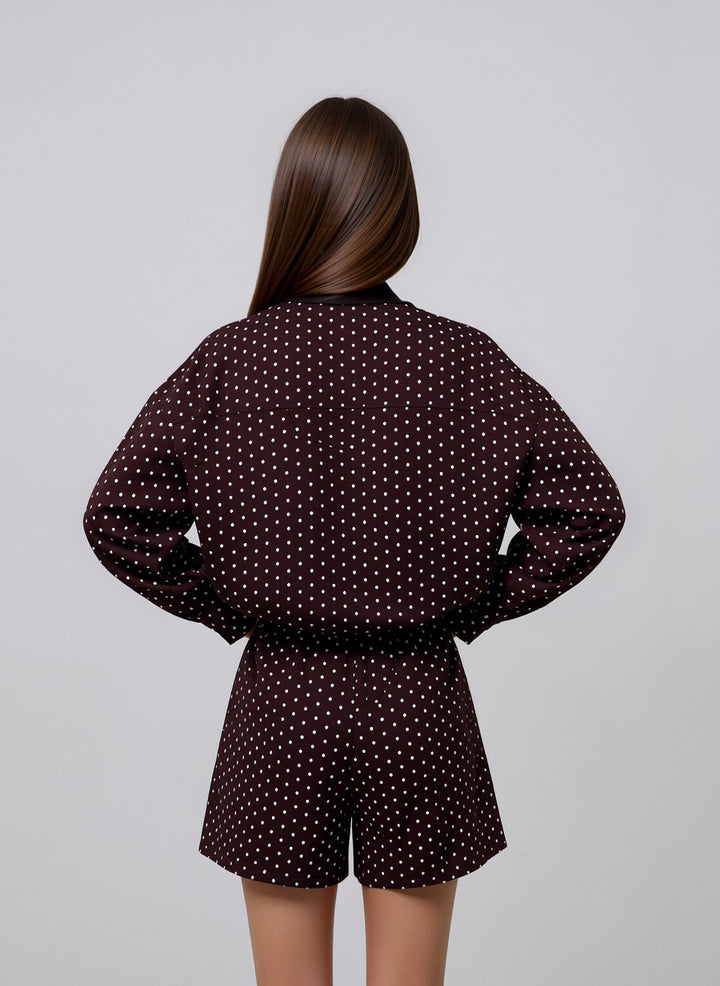 Chocolate Brown Polka Dot Oversized Jacket & Shorts Loungewear Chic Co-ord