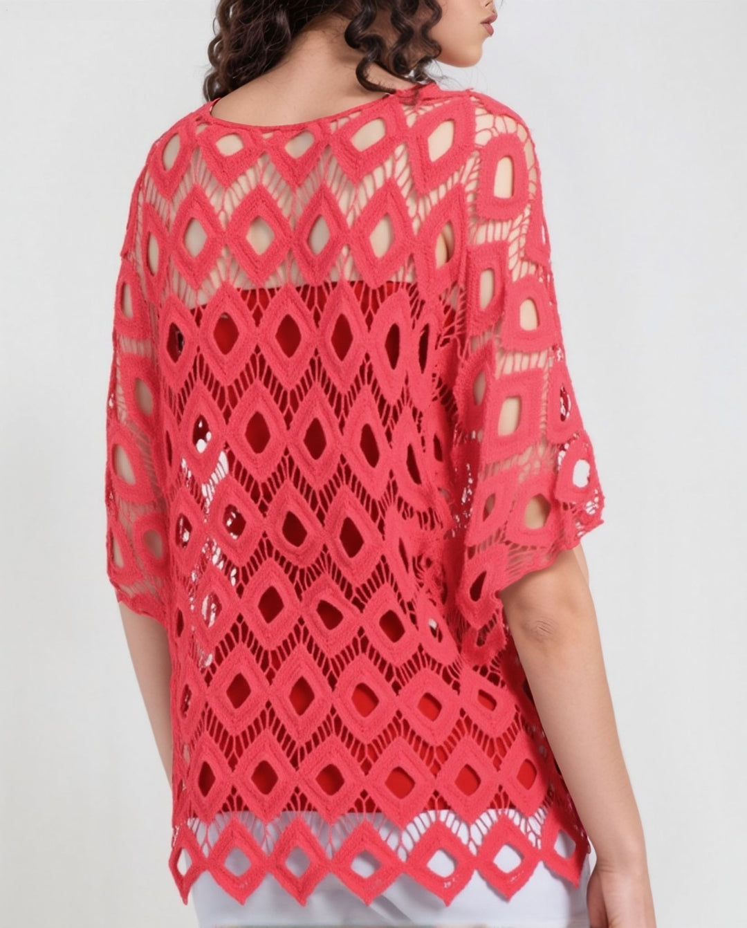 Coral Diamond Crochet Two Piece Batwing Top