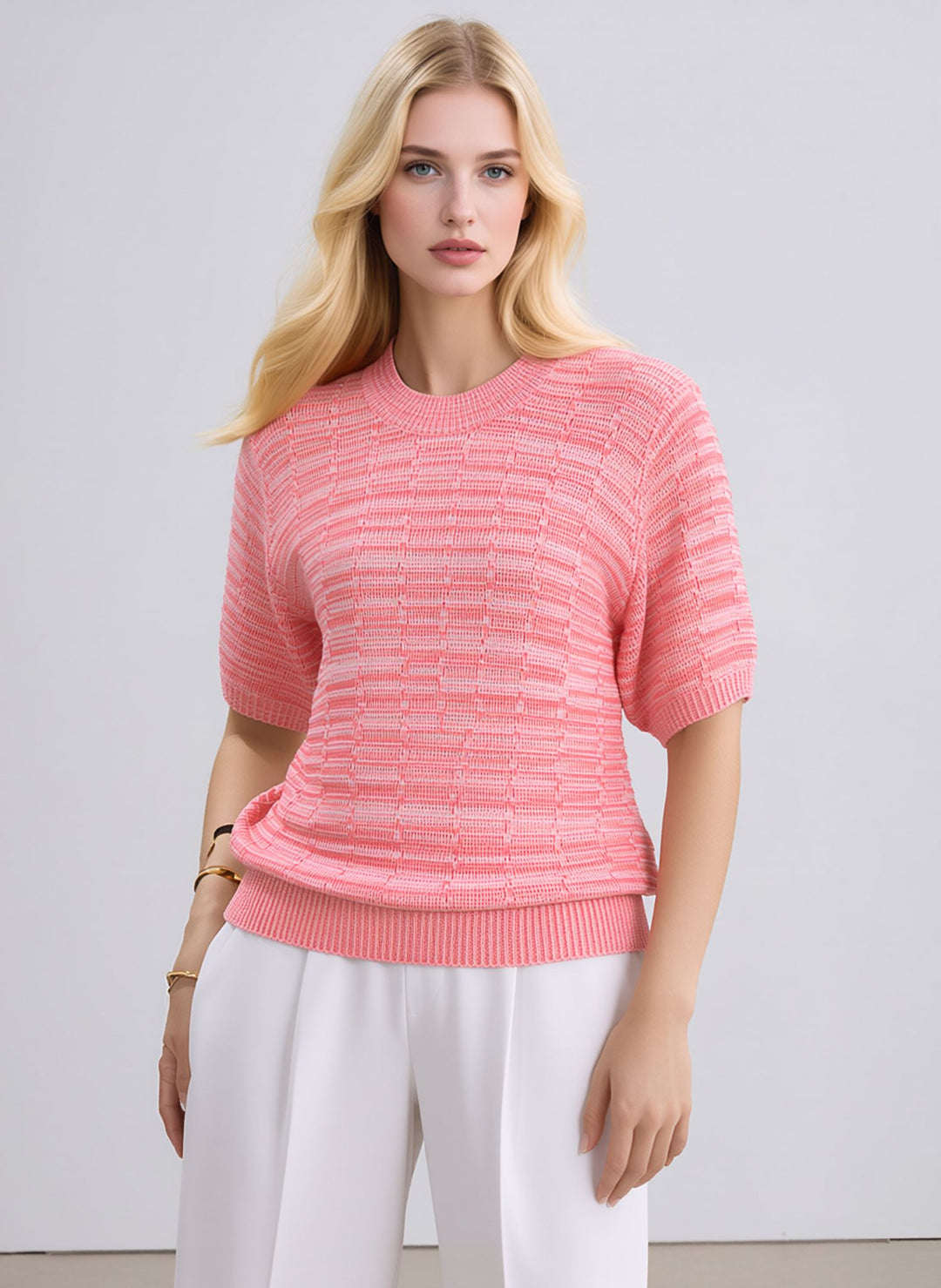 Coral Lightweight Knitted Short Sleeve Jumper