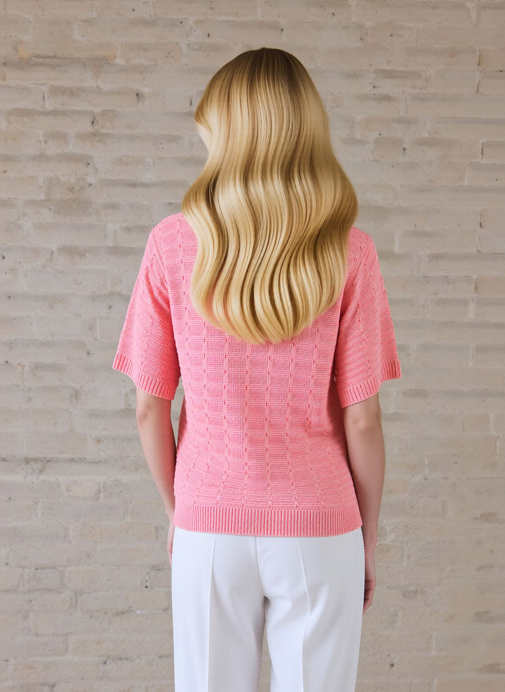 Coral Lightweight Knitted Short Sleeve Jumper