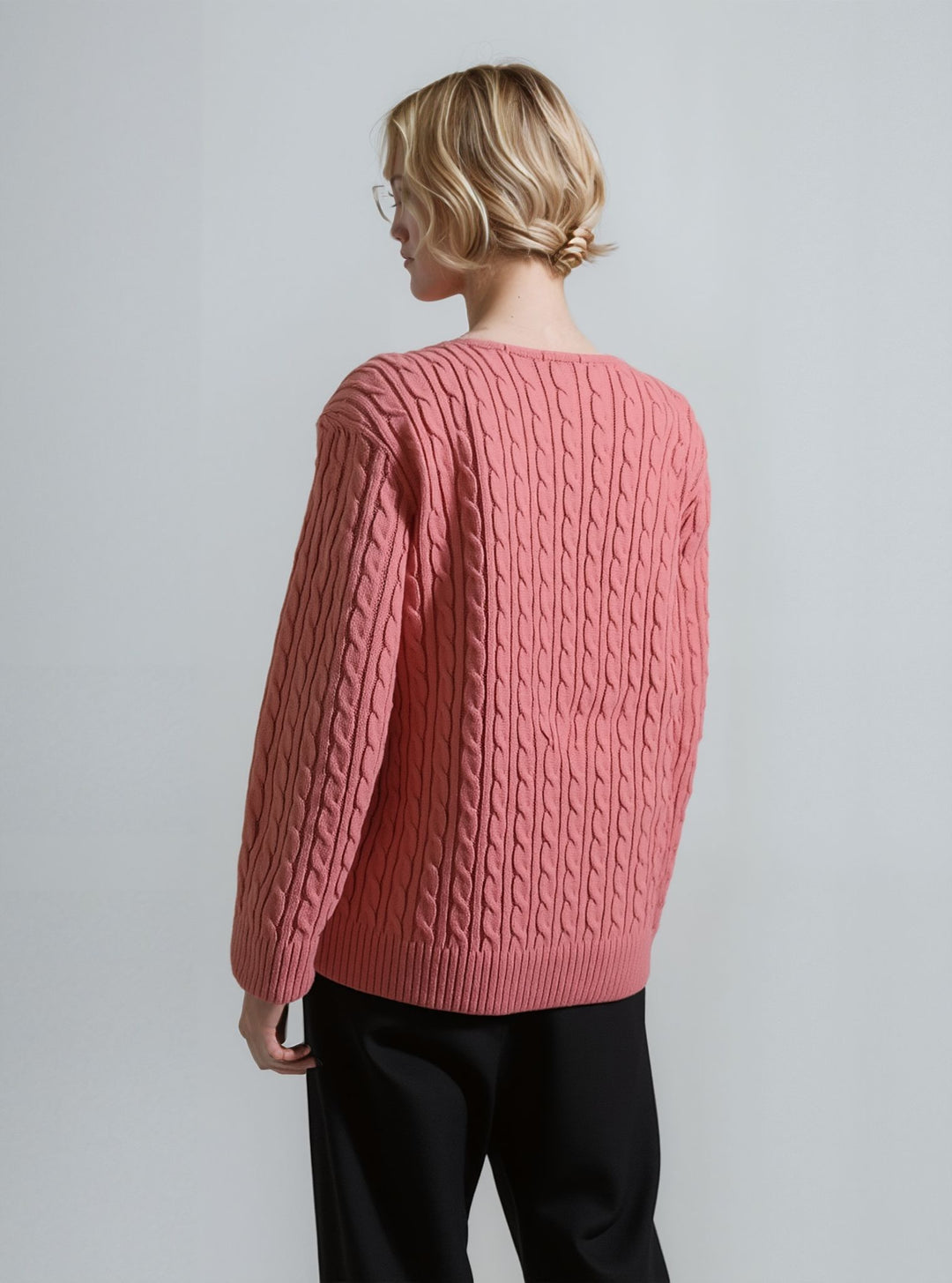 Coral V-Neck Cable Knit Jumper