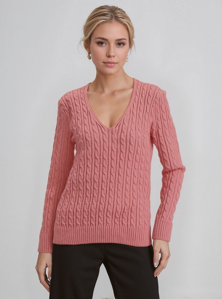 Coral V-Neck Cable Knit Jumper