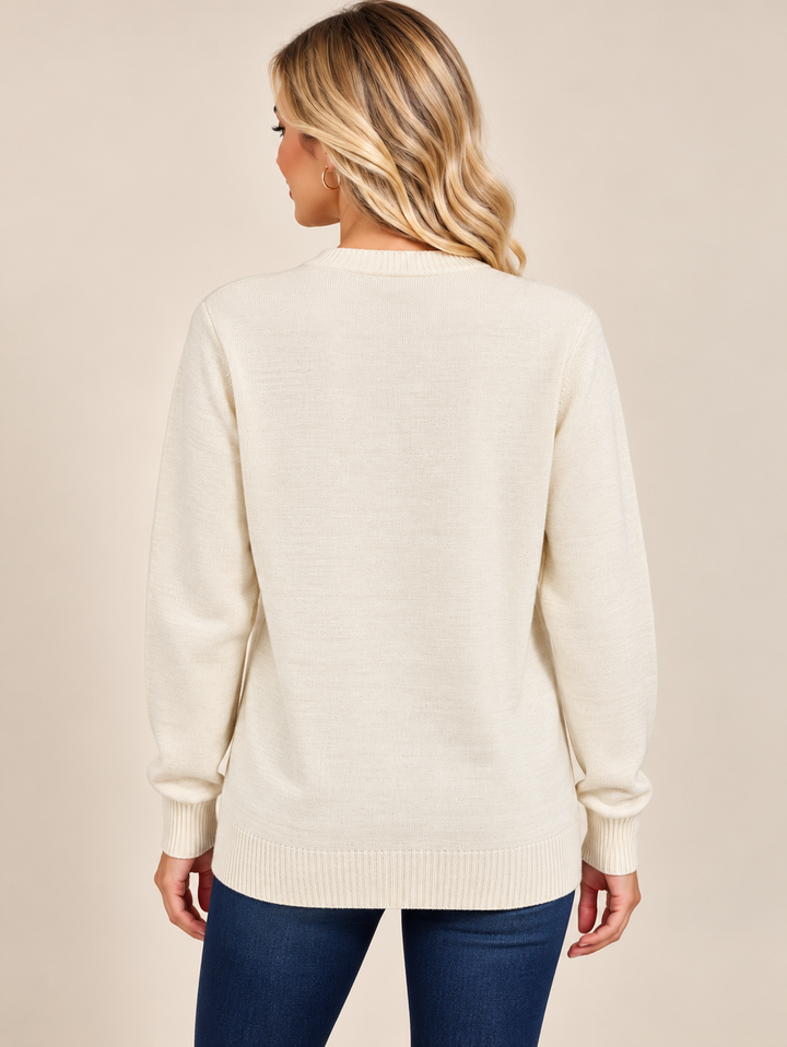 Cream Classic Cable Knit V-Neck Button Cardigan with Pockets