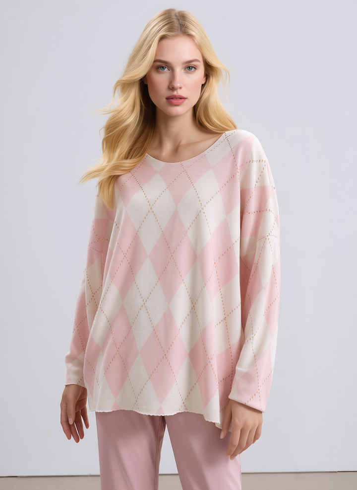 Pink Diamond Pattern Knit Top