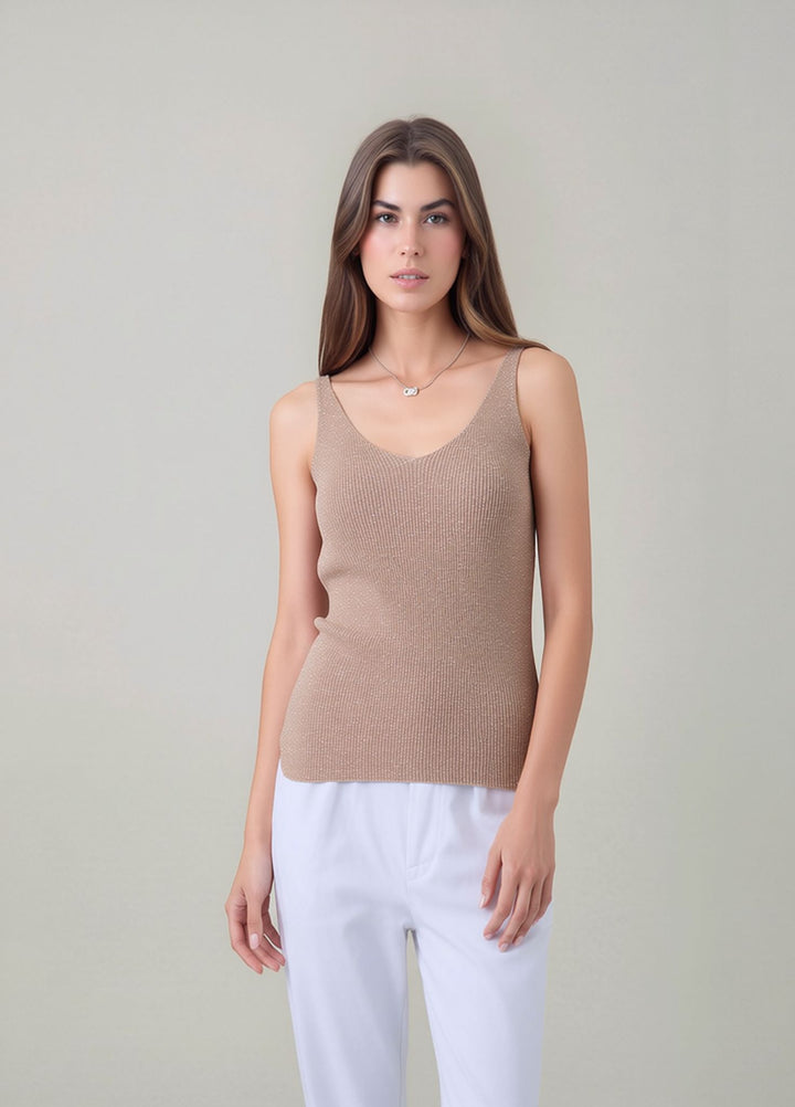 Dusty Pink Sleeveless Knit Shimmer Vest Top