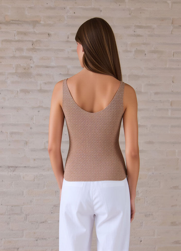 Dusty Pink Sleeveless Knit Shimmer Vest Top