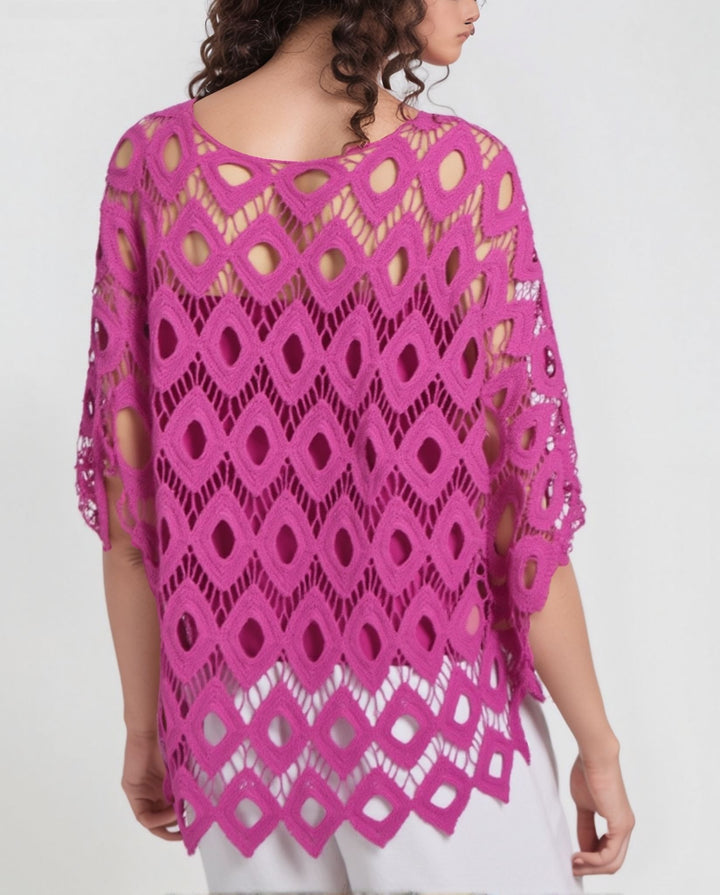 Fuchsia Pink Diamond Crochet Two Piece Batwing Top