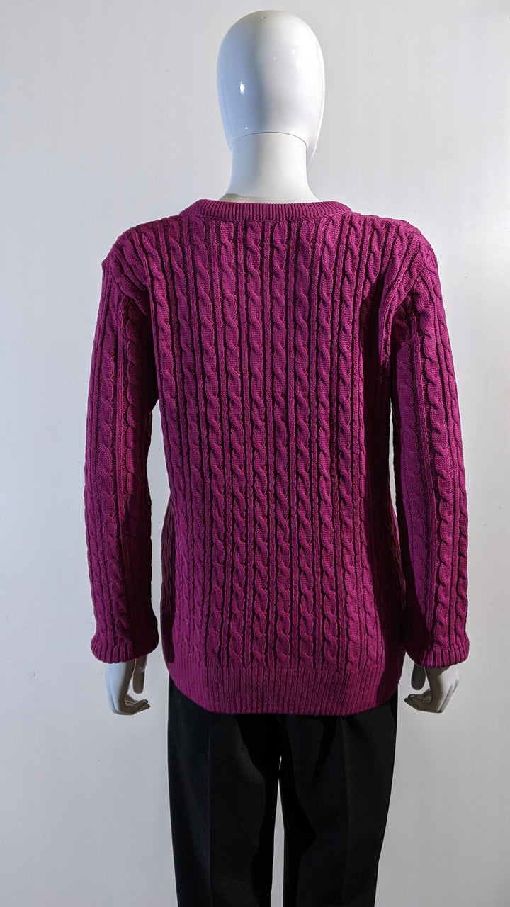 Fuchsia Pink Round Neck Cable Knit Jumper