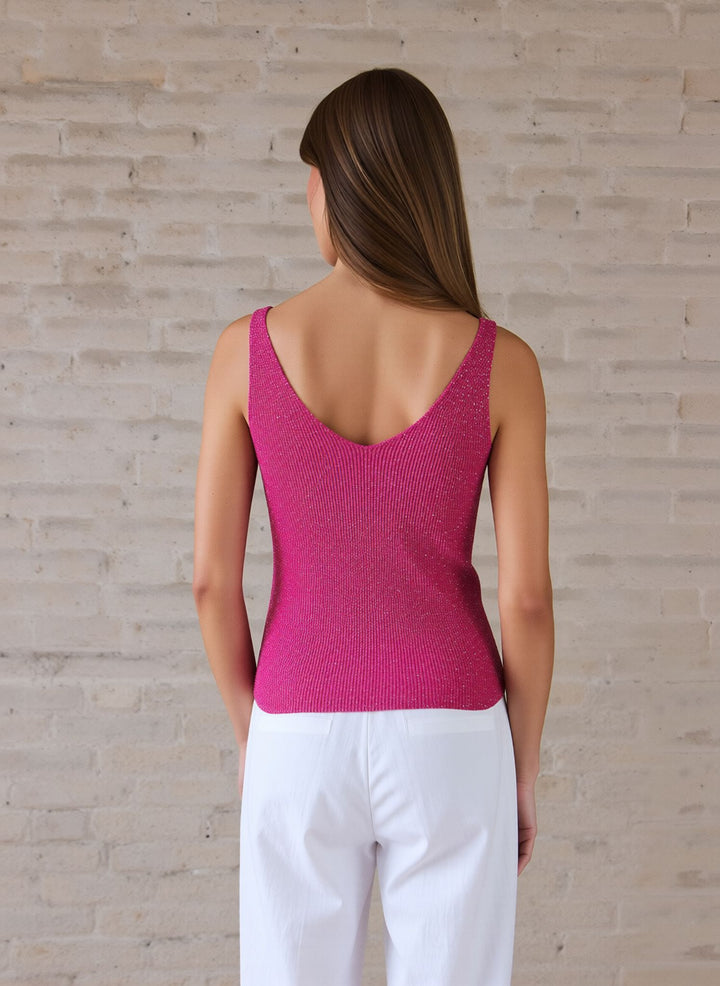 Fuchsia Pink Sleeveless Knit Shimmer Vest Top
