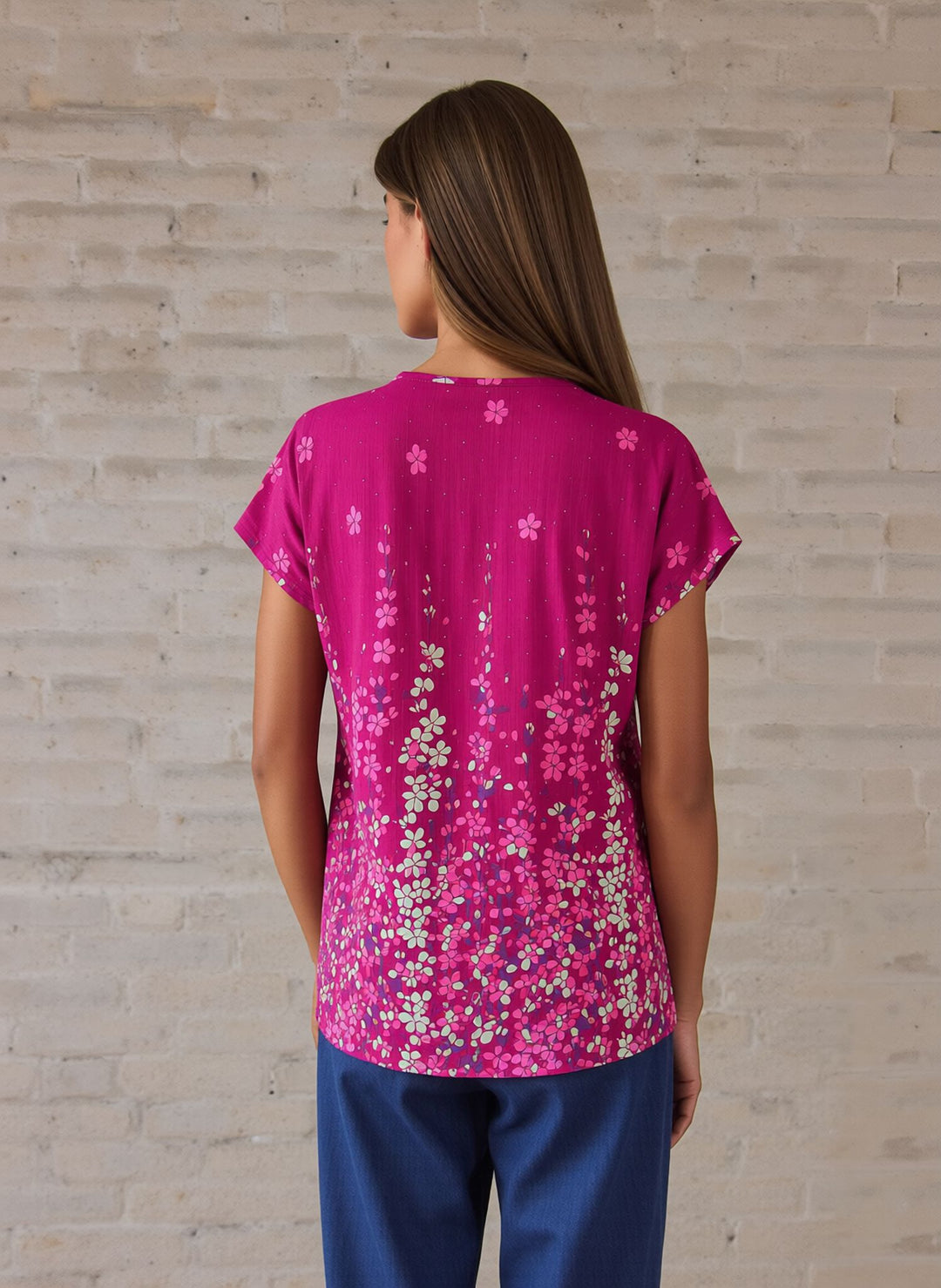 Fuchsia Relaxed Fit Short Sleeve Tunic Top Lightweight Cotton Rich Casual Summer Shirt