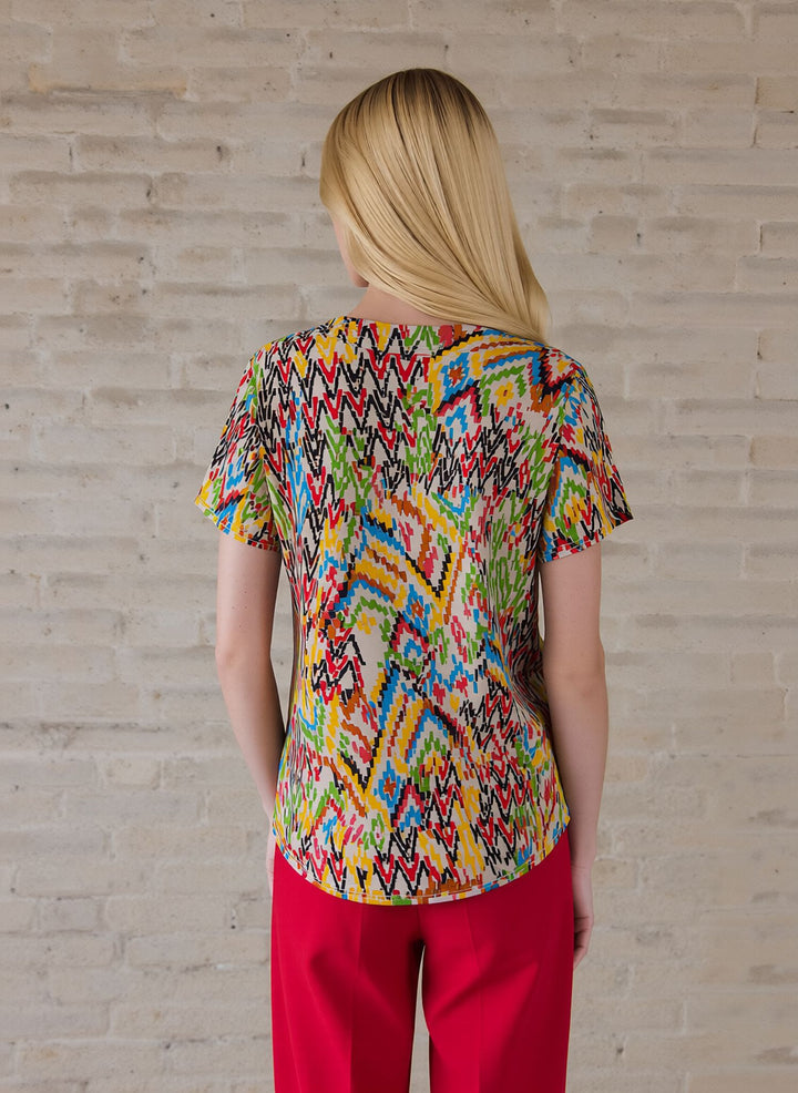Green Multicolour Abstract Print Short Sleeve Top