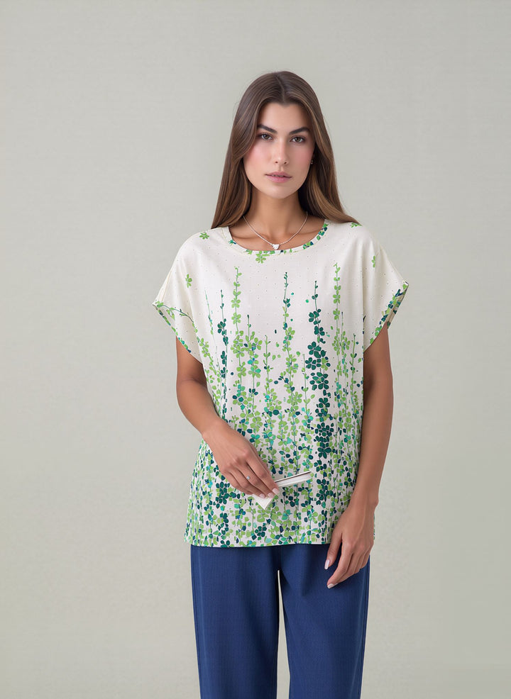 Green Relaxed Fit Short Sleeve Tunic Top Lightweight Cotton Rich Casual Summer Shirt
