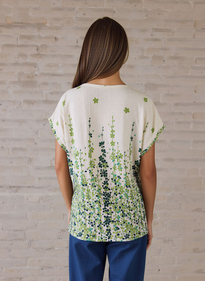 Green Relaxed Fit Short Sleeve Tunic Top Lightweight Cotton Rich Casual Summer Shirt