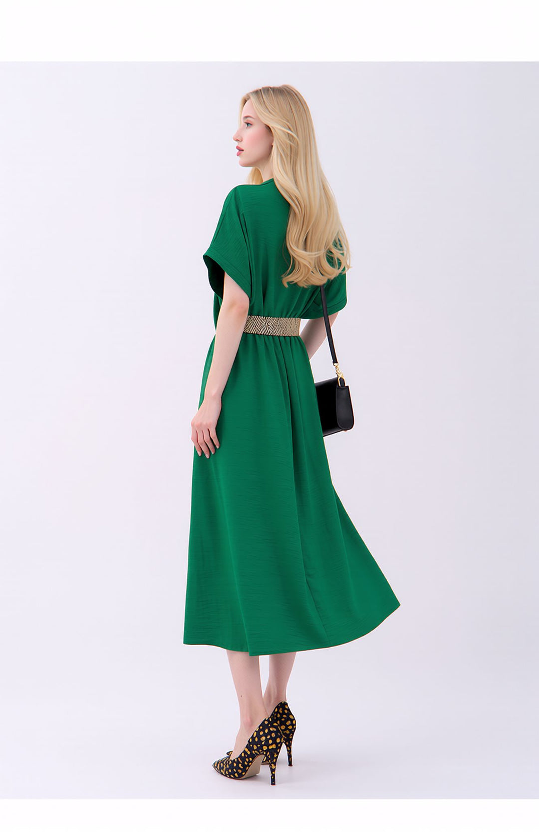 Green Wrap Midi Dress Elegant Summer Occasion Dress with Belt