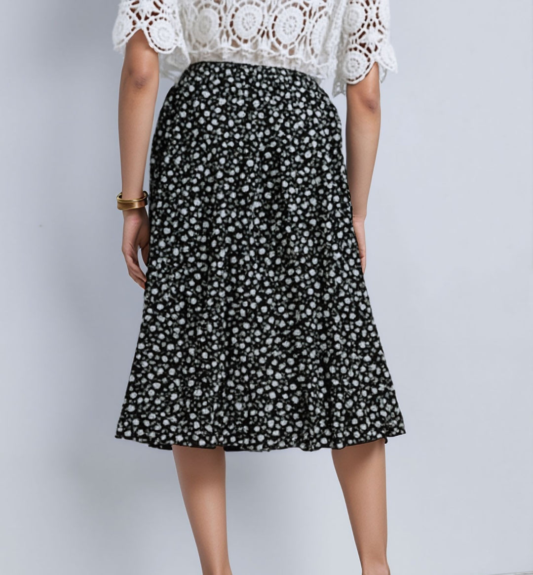 Green & White Floral Pattern Elasticated Skirt