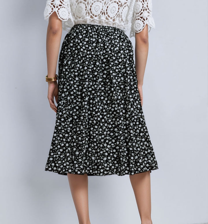 Green & White Floral Pattern Elasticated Skirt