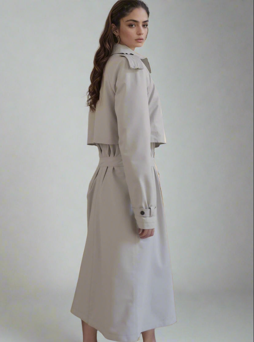 Grey Belted Lined Long Trench Coat