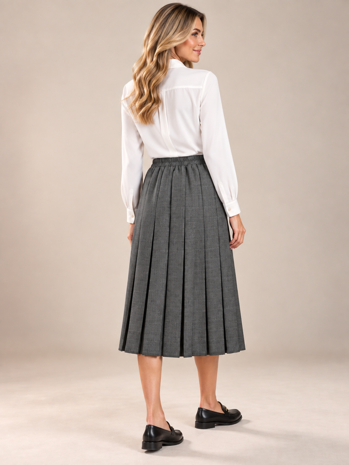 Grey Check Pleated Lined Elasticated Straight Skirt