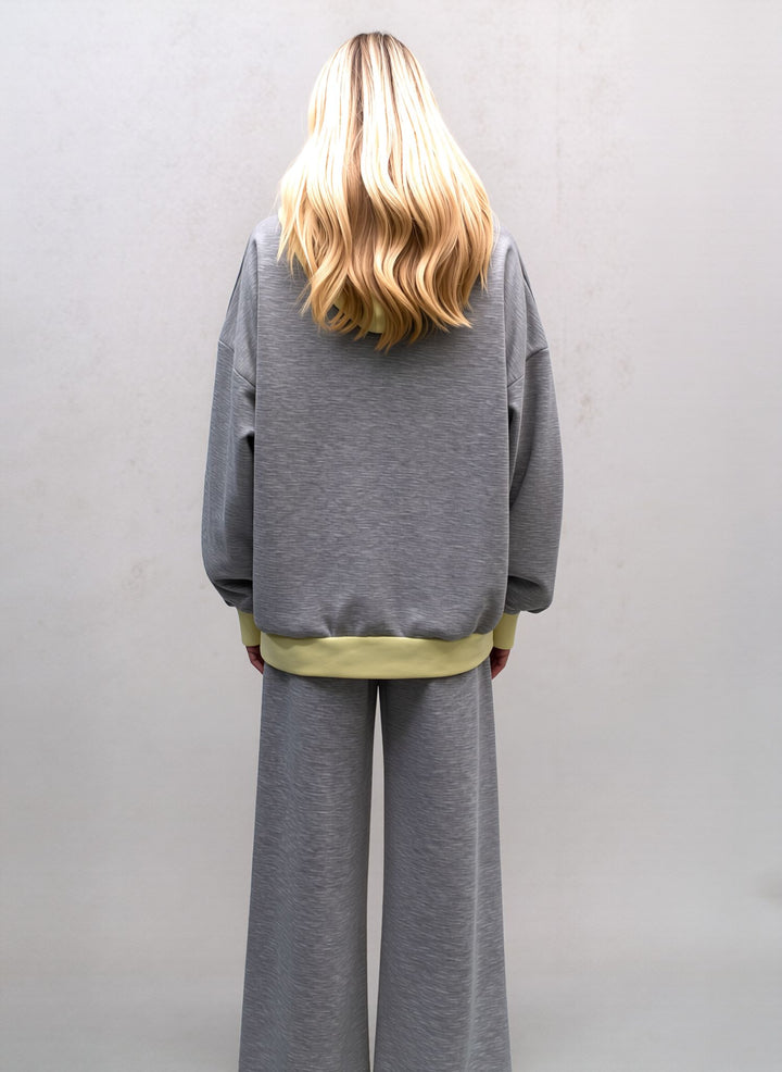 Grey Contrast Zip Hoodie Loungewear Set